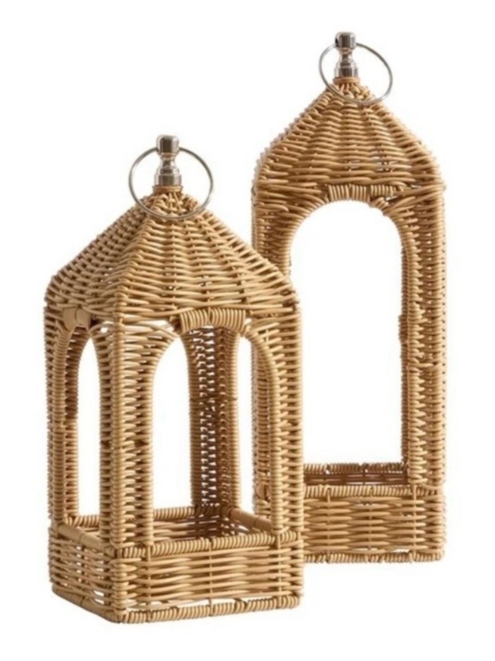 ***Set of 2 Large & Small*** My Texas House 14.75” & 12” Rattan Lantern NEW